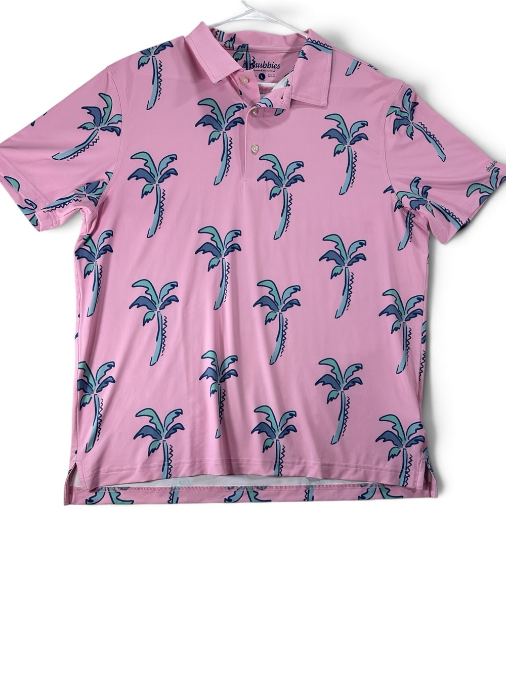 chubbies Men’s Large Pink Polo with Teal Palm Print